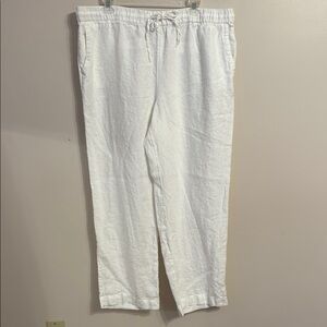 Charter Club Luxury 100% Linen Pull On Pants Tie Waist Size XL white wide leg